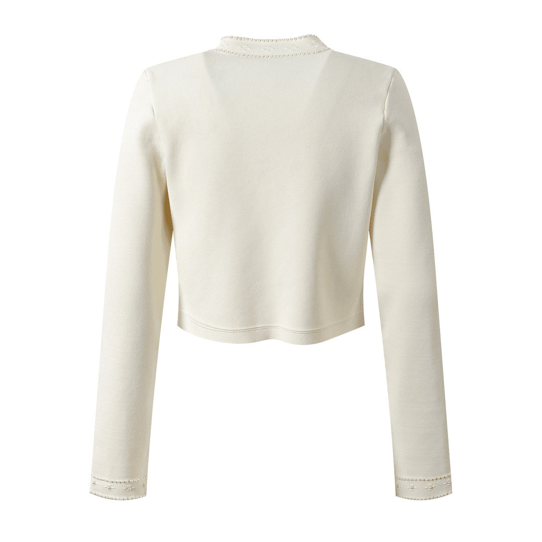 25ss Early spring new pearl openwork pattern cardigan