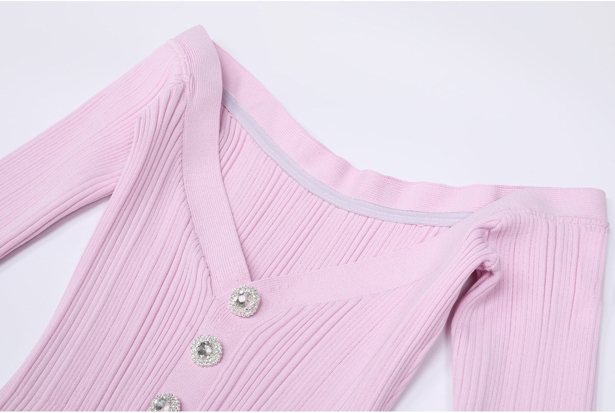 25ss Autumn one-shoulder knitted dress with a one-shoulder collar