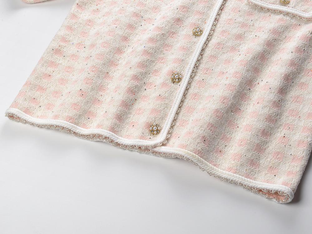 25ss A two-piece set of a thousand-bird check knitted cardigan