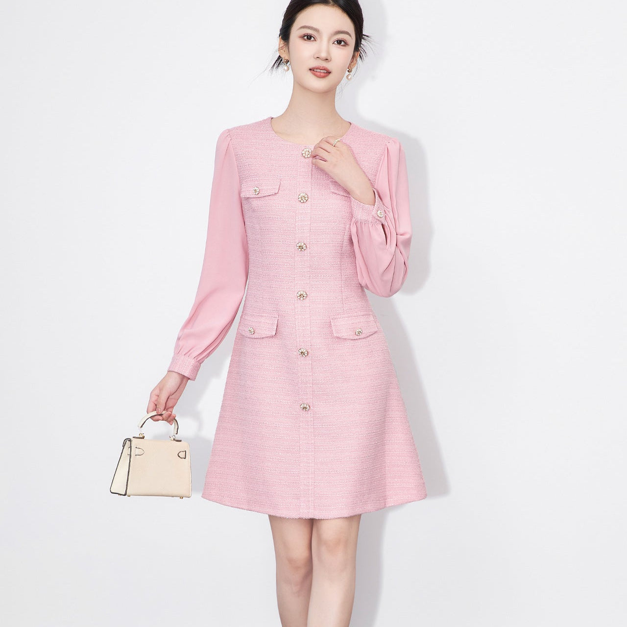 25ss Chanel style A-line tweed dress