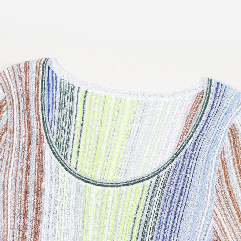 25ss Elegant striped knitted dress for autumn and winter