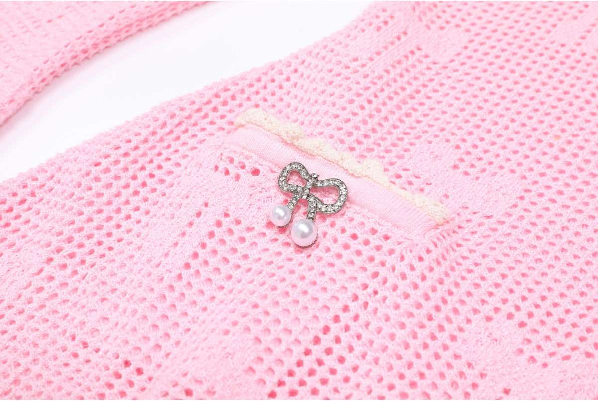 25ss Autumn knitted cut-out embroidery dress