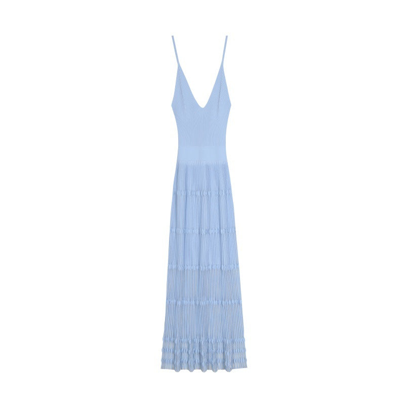 25ss Elegant V-neck A-line knitted dress for spring and summer