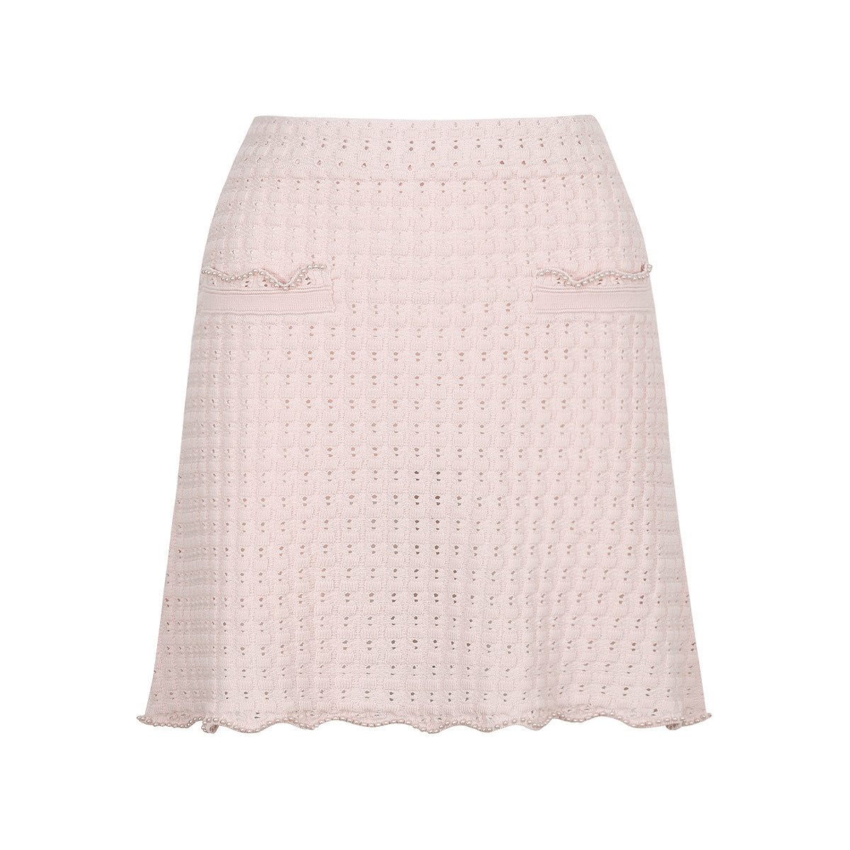 25ss Fashionable pearl short-sleeved knitted suit dress
