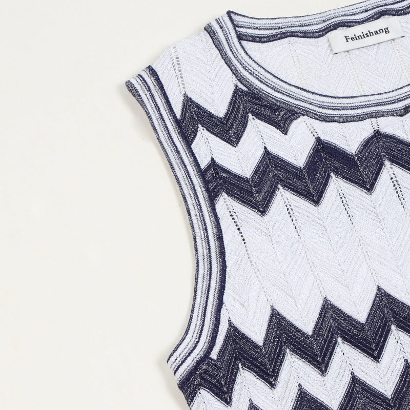 25ss Elegant lady A-line striped knitted dress