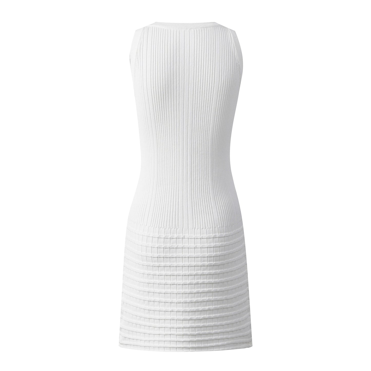 French - Style Logo - Embellished Grid - Paneled Sleeveless Knit Dress