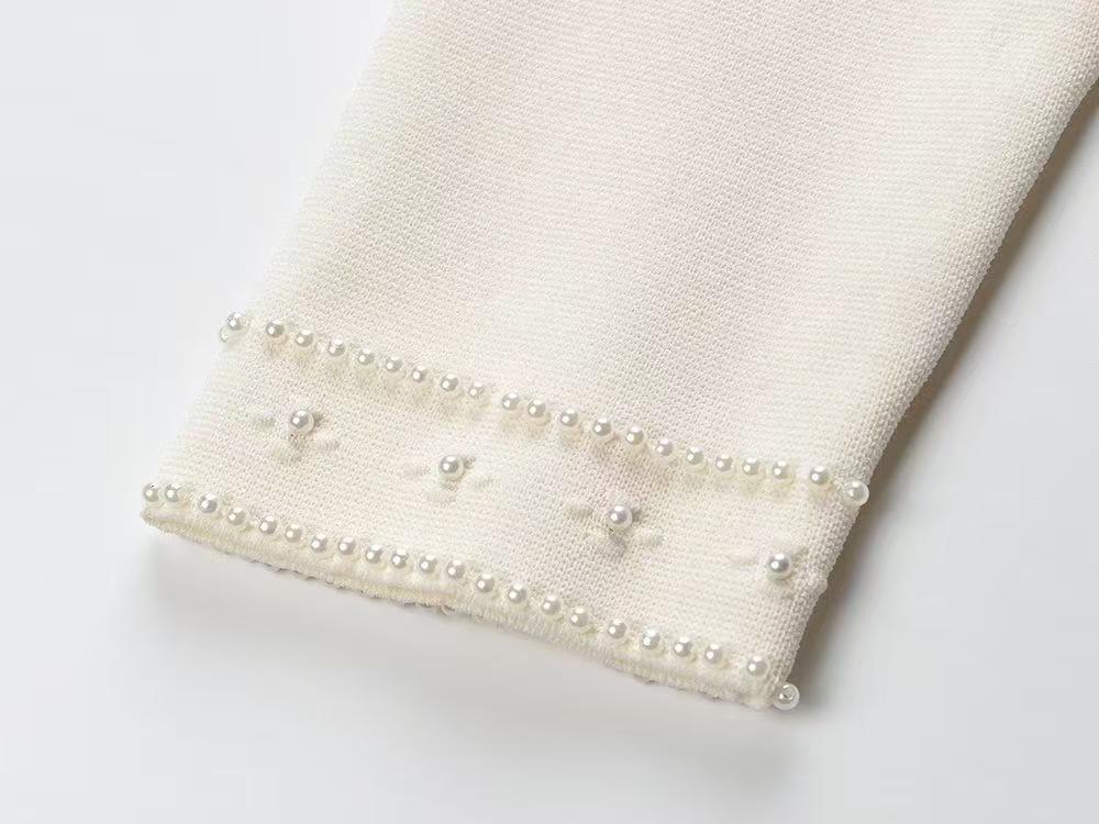 25ss Early spring new pearl openwork pattern cardigan