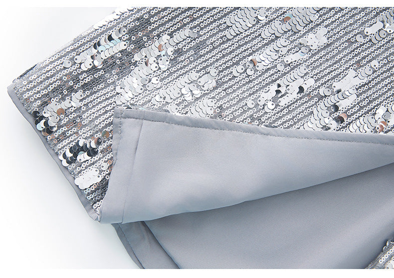 25ss Autumn silver sequined skirt with dazzling brilliance