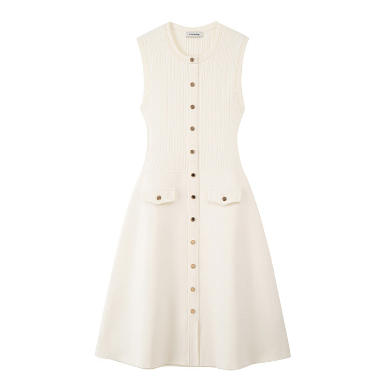 25ss Spring and summer sleeveless single-breasted slim-fitting dress