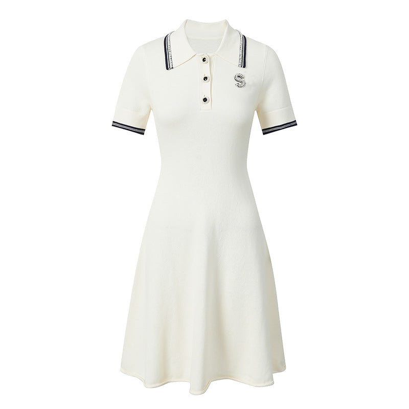 25ss polo collar stylish A-line knitted dress
