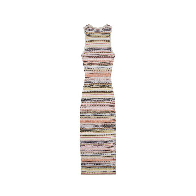 25ss Elegant and ladylike sleeveless striped knitted dress
