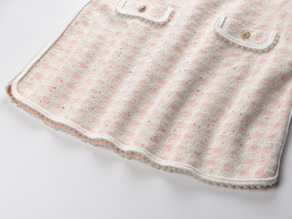 25ss A two-piece set of a thousand-bird check knitted cardigan