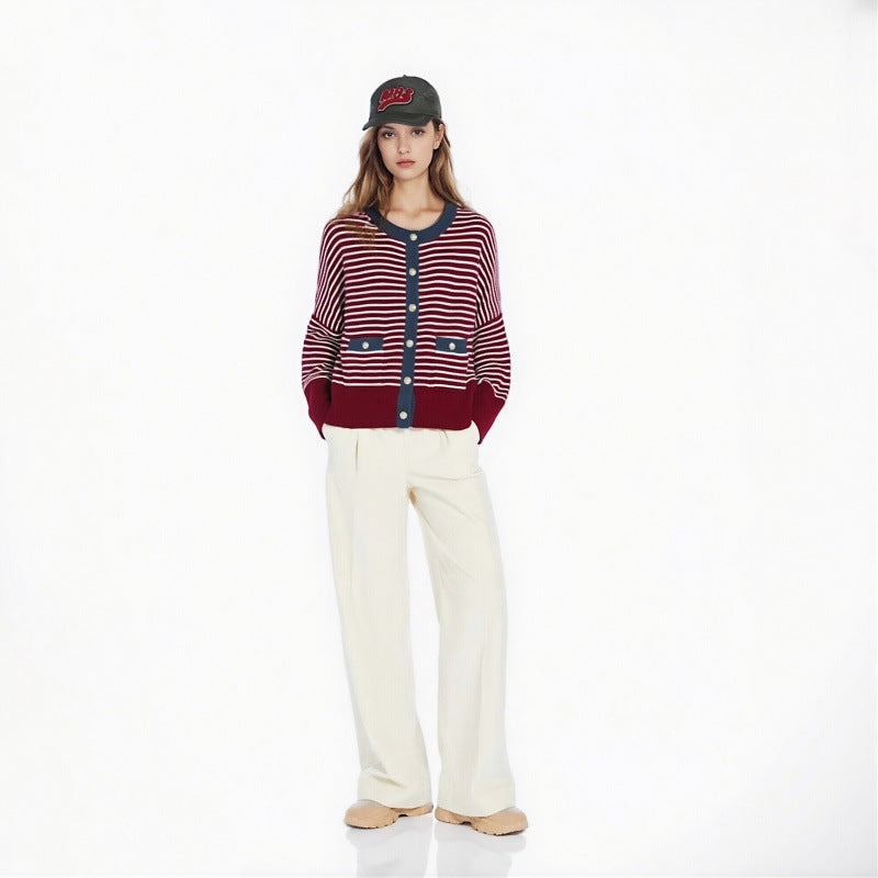 25ss Elegant striped wool knitted sweater for autumn and winter