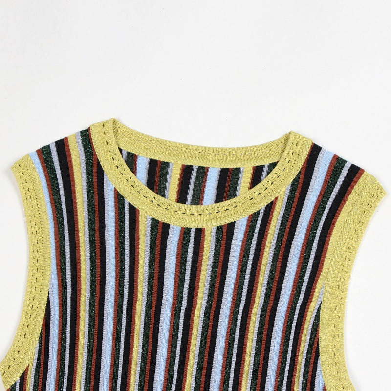 25ss Sleeveless striped knitted dress for spring and summer