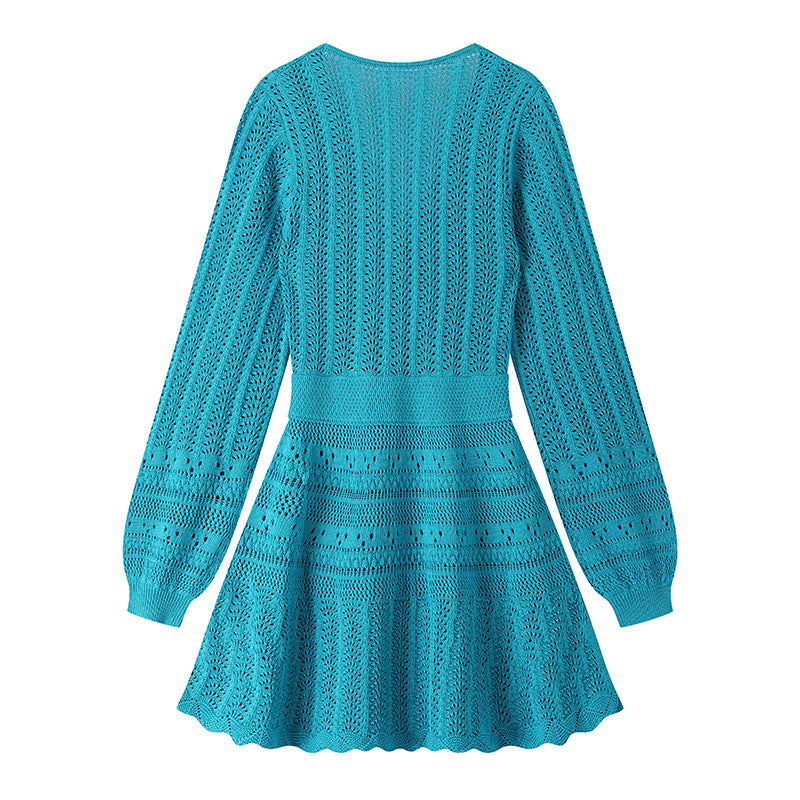 25ss Elegant long-sleeved cut-out waist-cinching dress