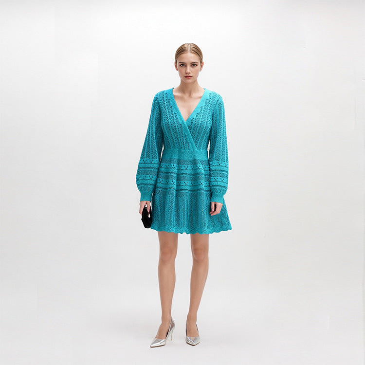 25ss Elegant long-sleeved cut-out waist-cinching dress