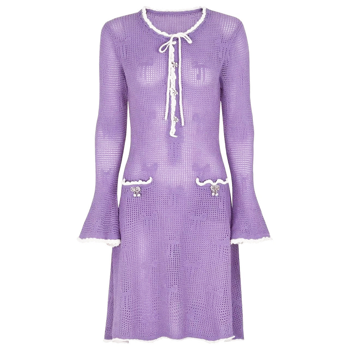 25ss Autumn knitted cut-out embroidery dress