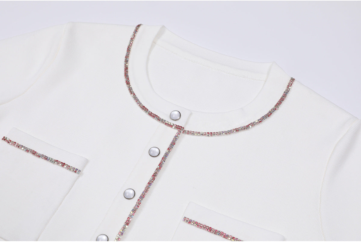 25ss A classic short-sleeved T-shirt top set with nails and diamonds