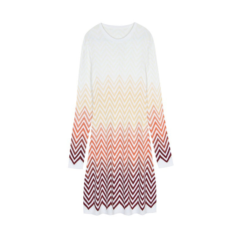 25ss Elegant lady A-line wavy knitted dress