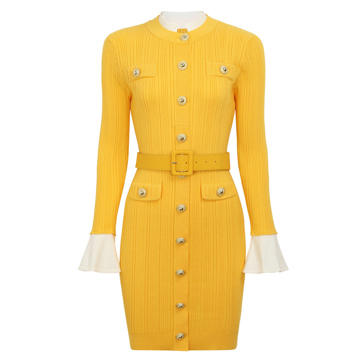 25ss Spring and Autumn belt-knit slimming short dress