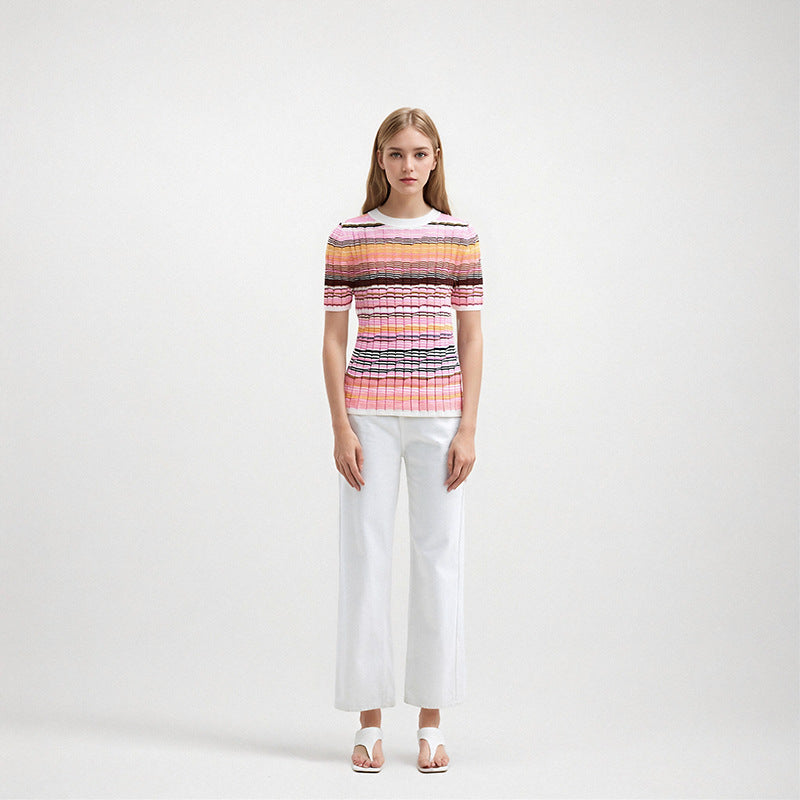 25ss Spring and summer silk cotton striped knitted sweater