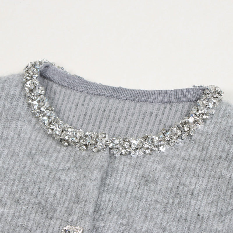 25ss Elegant beaded alpaca wool knitted sweater for autumn and winter