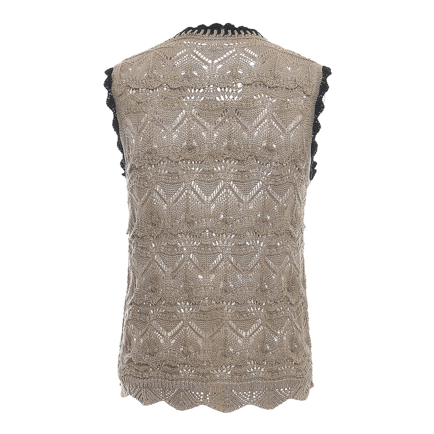 25ss French design style knitted hollowed-out crochet vest linen top
