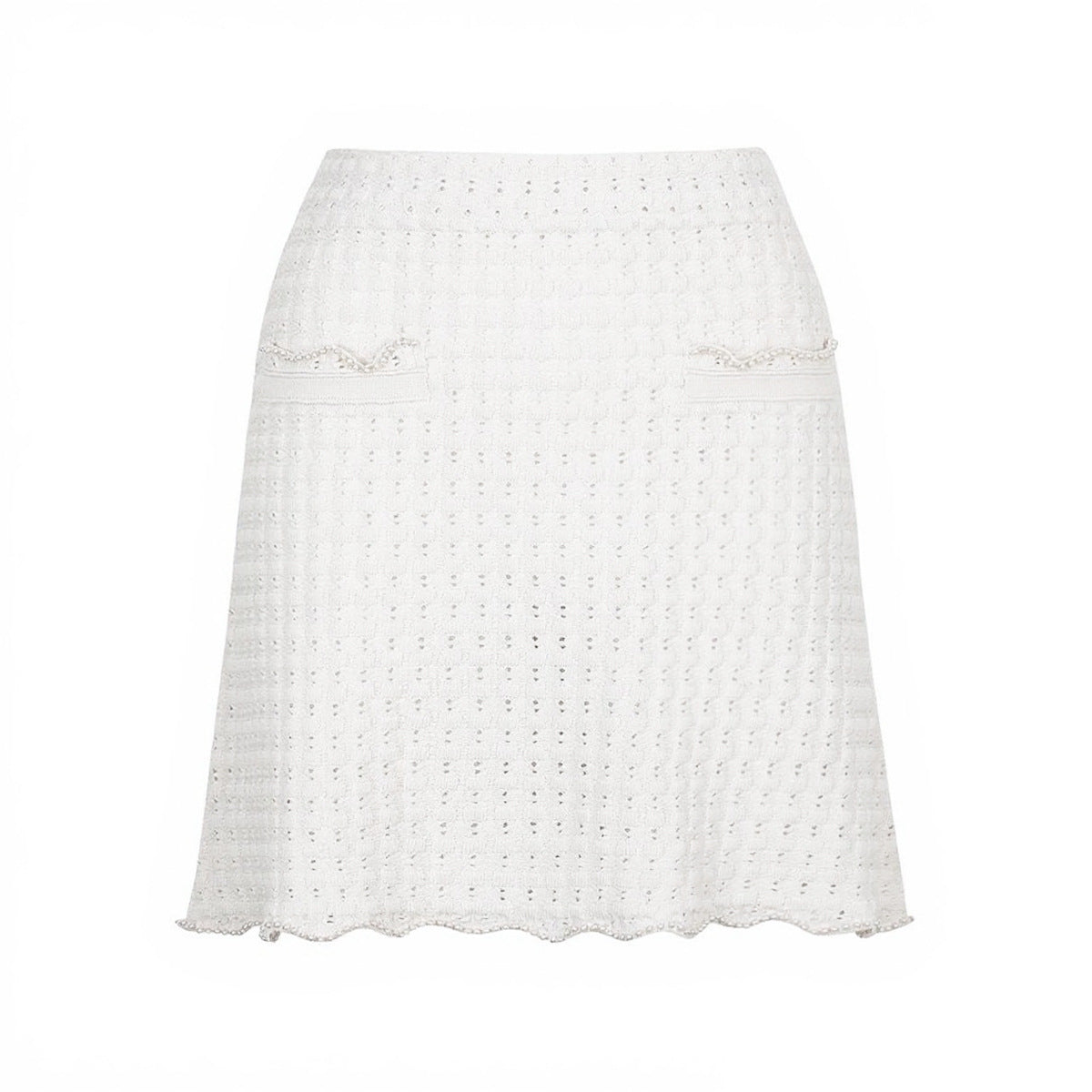 25ss Fashionable pearl short-sleeved knitted suit dress