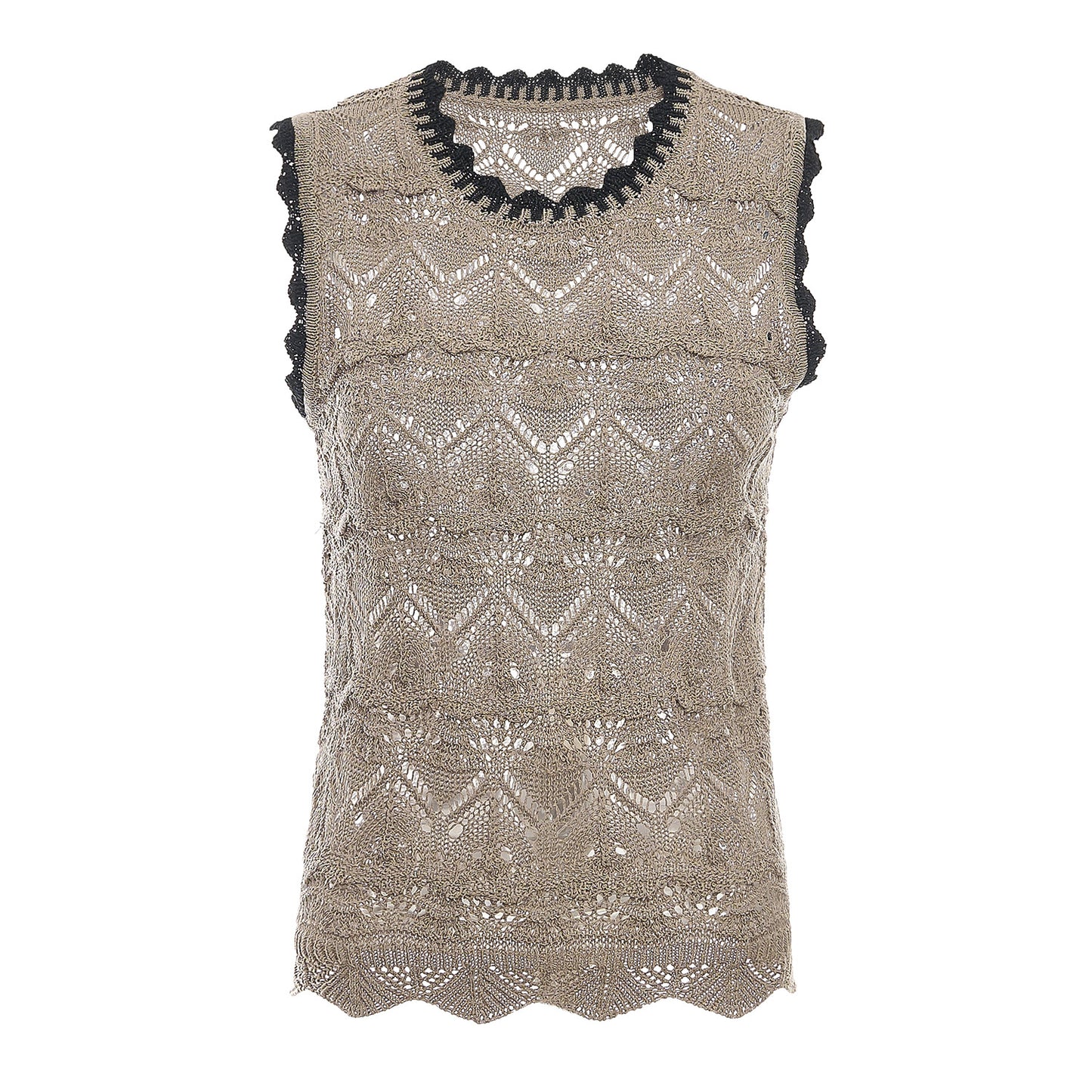 25ss French design style knitted hollowed-out crochet vest linen top