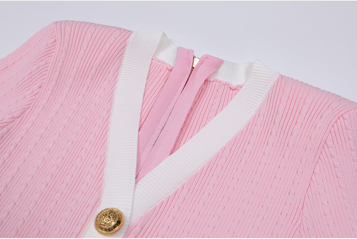 25ss V-neck knitted versatile body-hugging dress