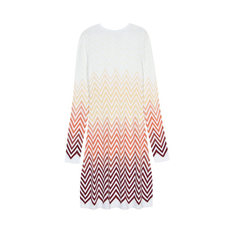 25ss Elegant lady A-line wavy knitted dress