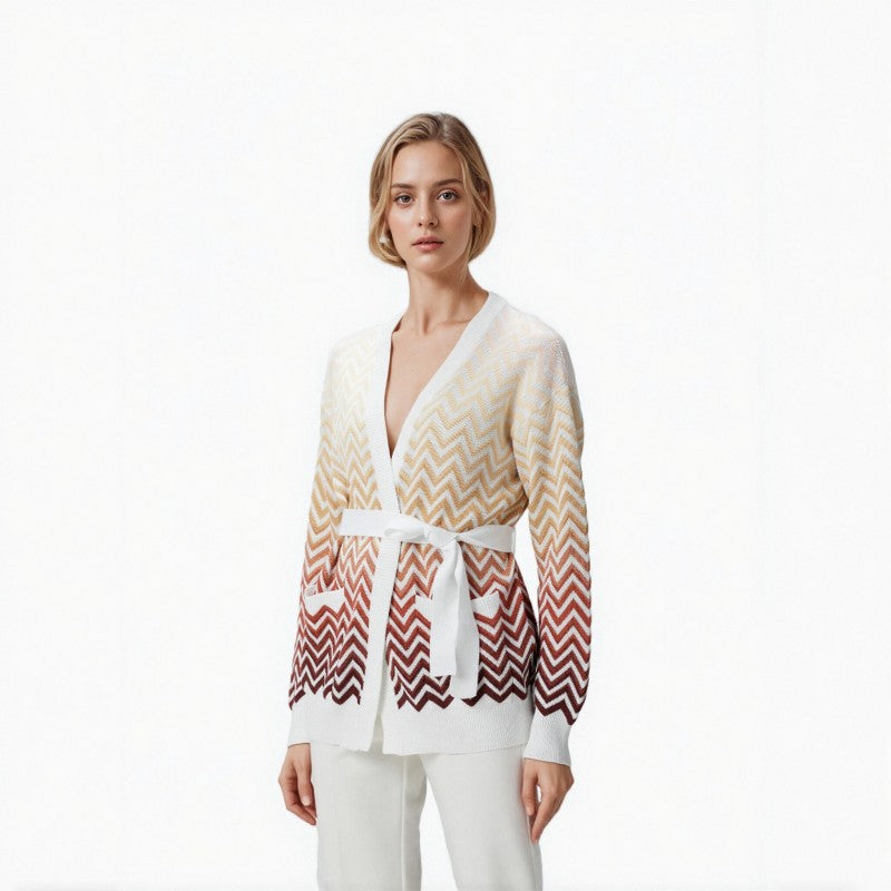 25ss Elegant striped knitted cardigan for autumn and winter