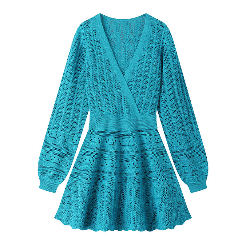 25ss Elegant long-sleeved cut-out waist-cinching dress