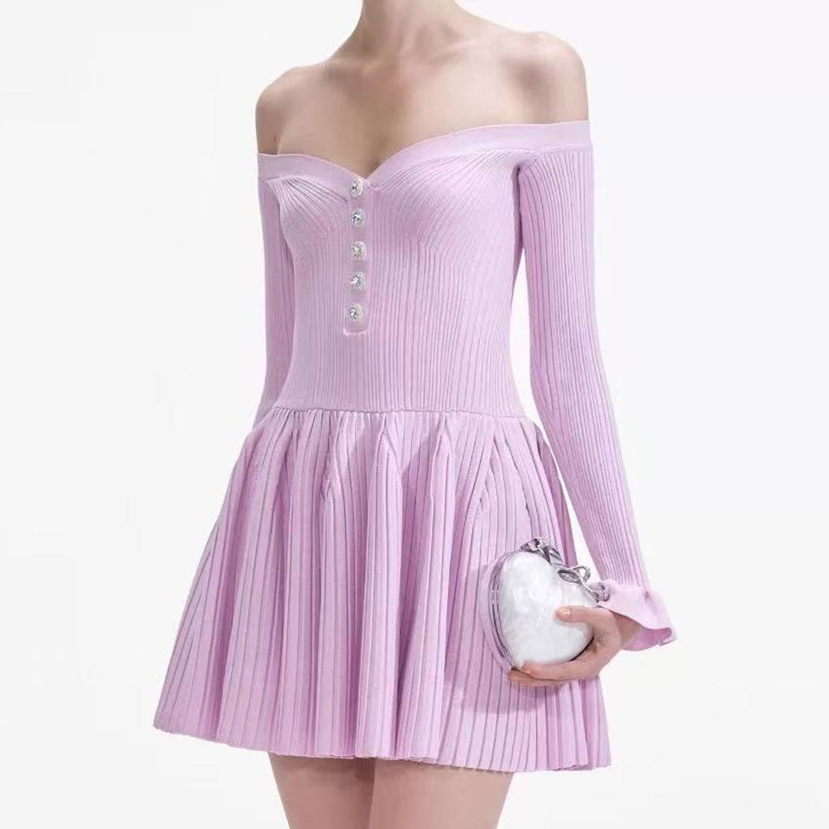 25ss Autumn one-shoulder knitted dress with a one-shoulder collar