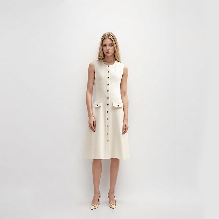 25ss Spring and summer sleeveless single-breasted slim-fitting dress
