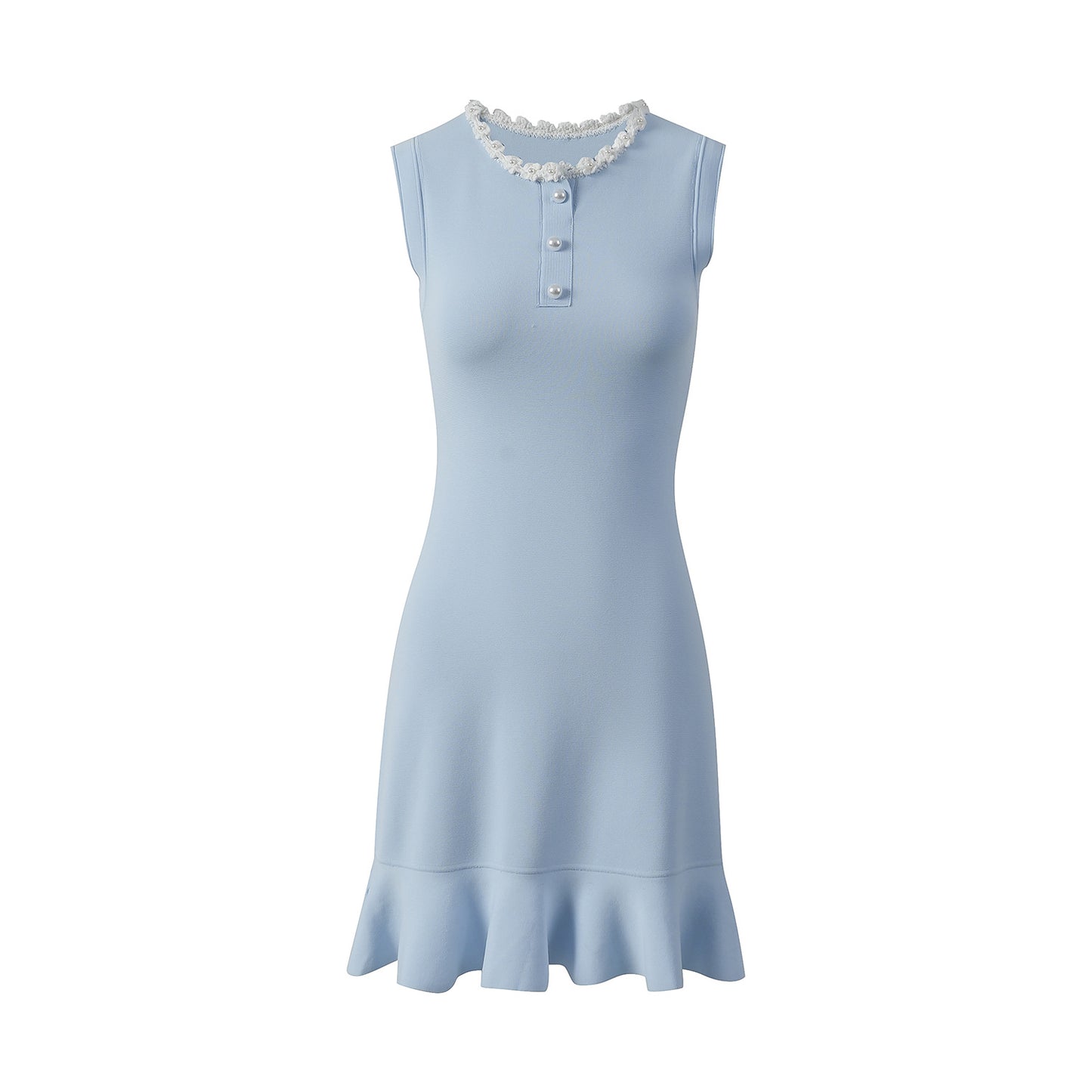 25ss Fashionable floral ruffled sleeveless knitted dress