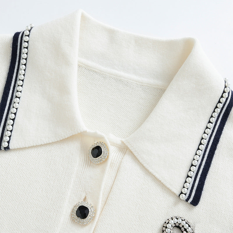 25ss polo collar stylish A-line knitted dress