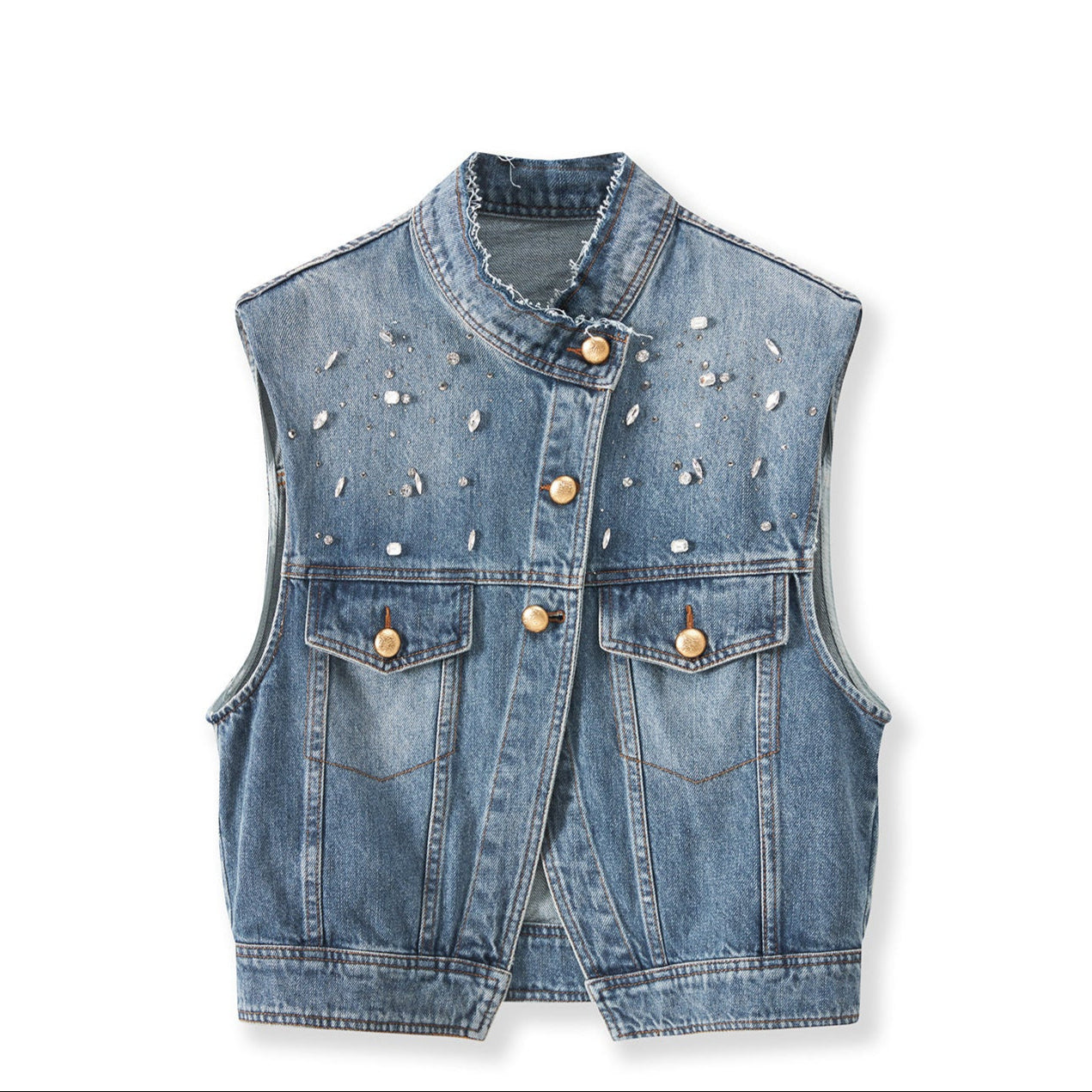 25ss A light luxury hand-stitched diamond denim vest jacket