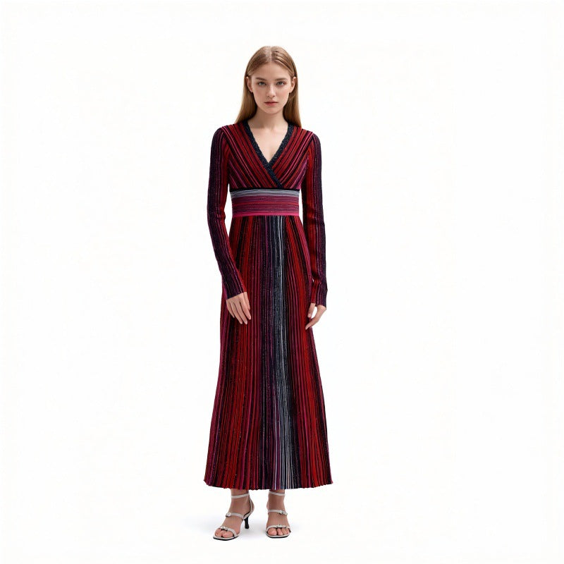 25ss V-neck long-sleeved knitted dress for autumn and winter