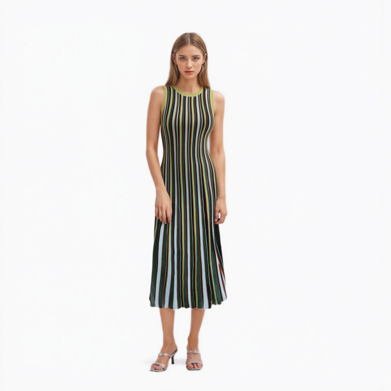 25ss Sleeveless striped knitted dress for spring and summer