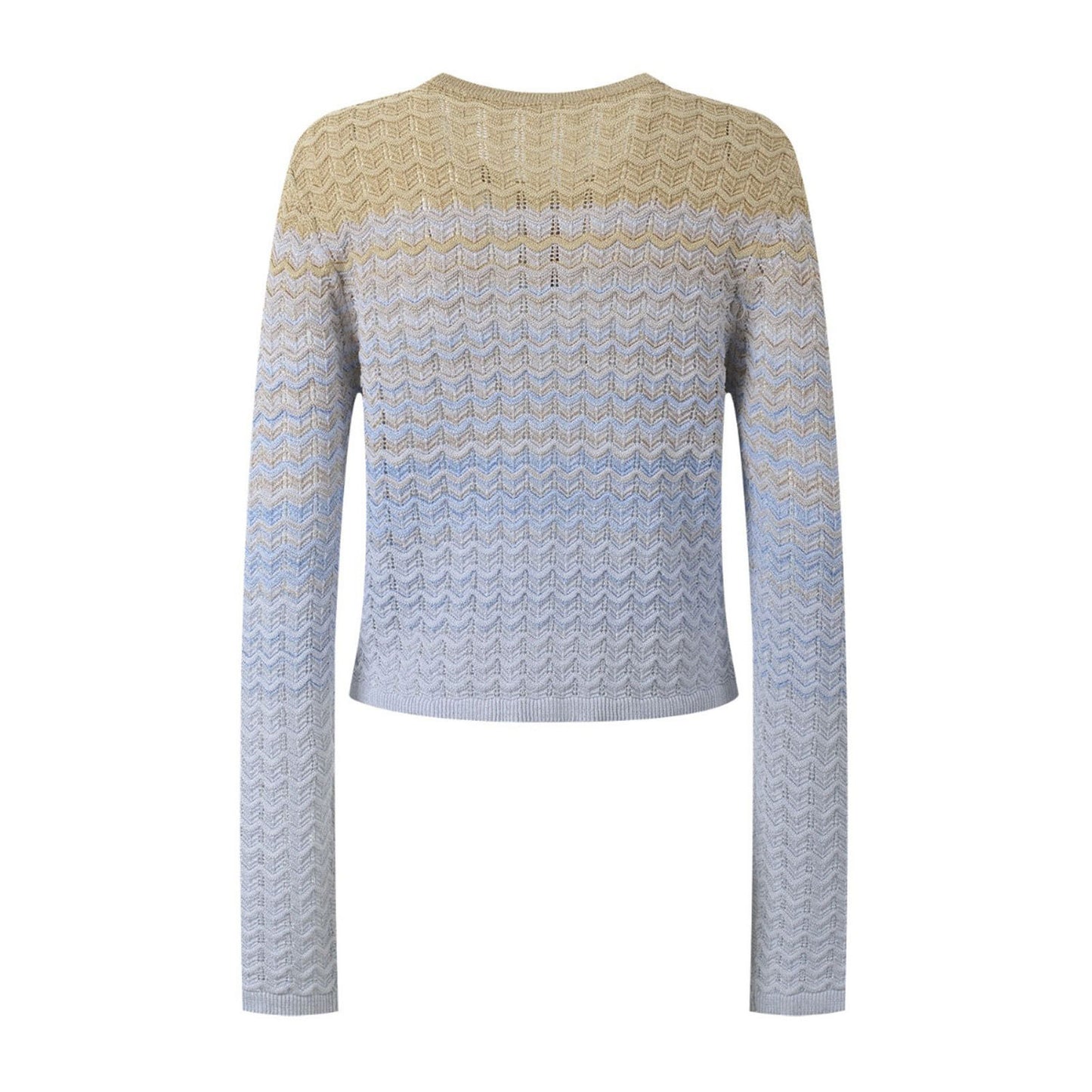 A gradient color wavy single-breasted cardigan with a design sense