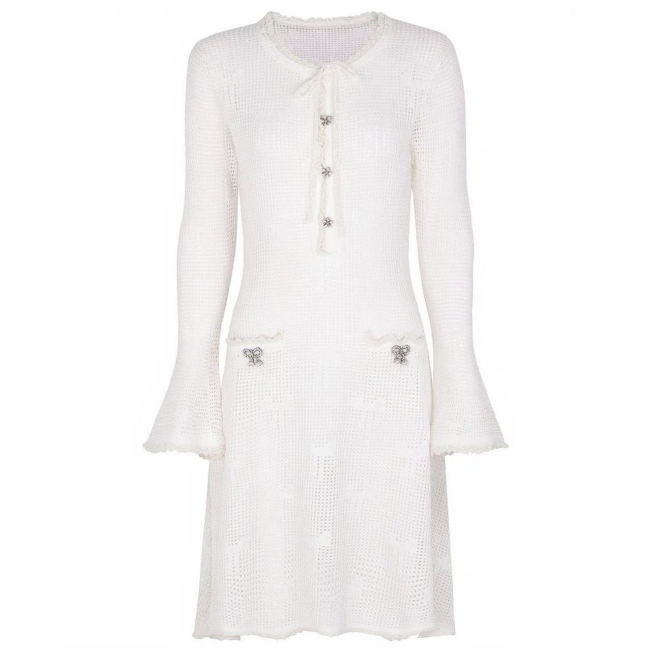 25ss Autumn knitted cut-out embroidery dress