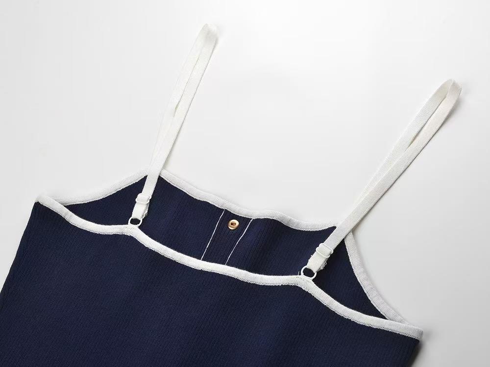 French Color - Block Button Knit Slip Dress