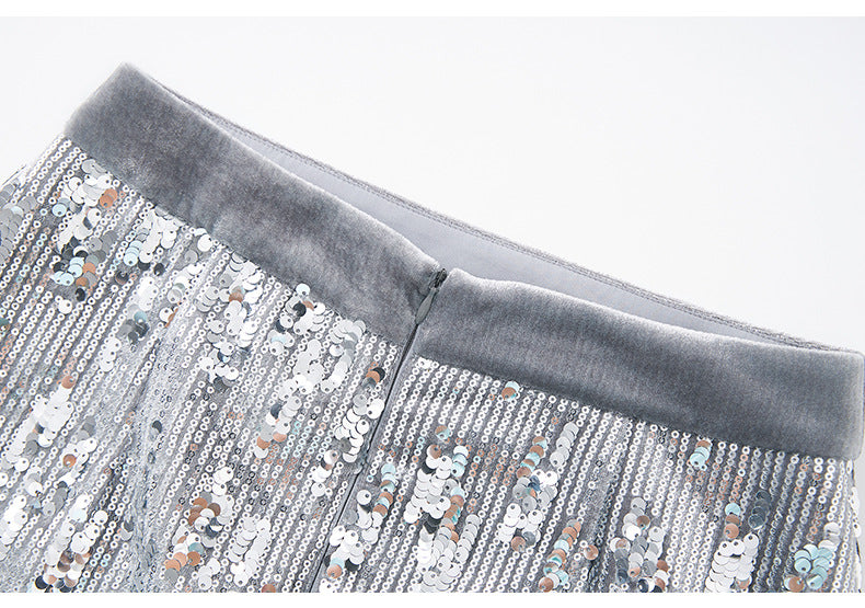 25ss Autumn silver sequined skirt with dazzling brilliance