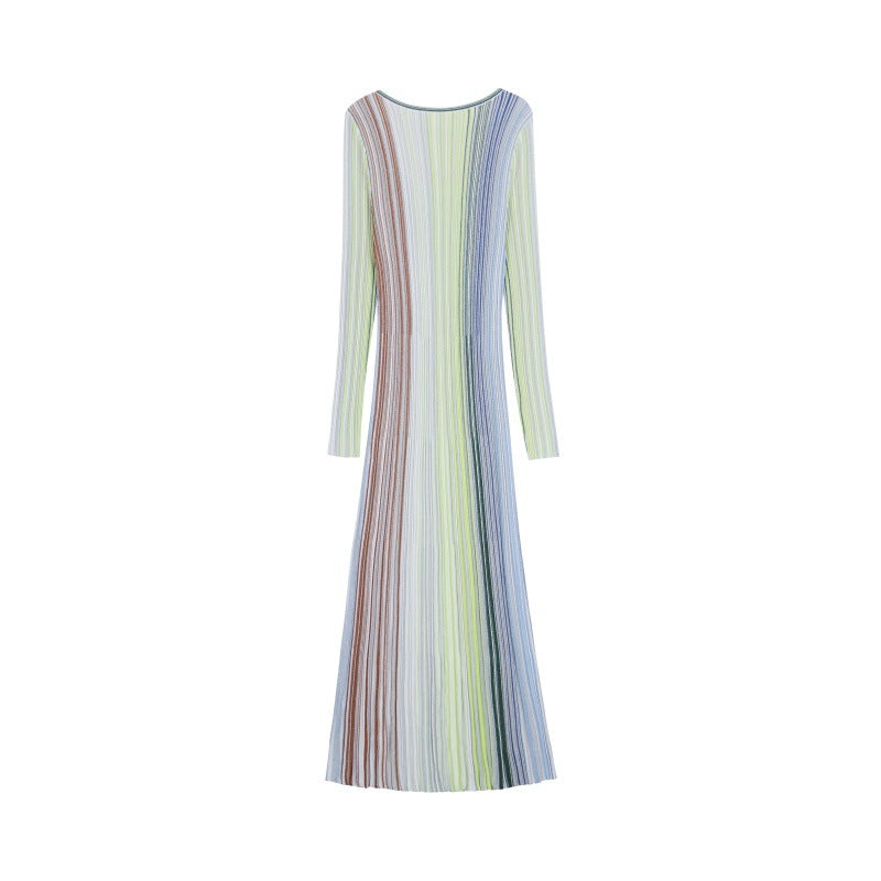 25ss Elegant striped knitted dress for autumn and winter