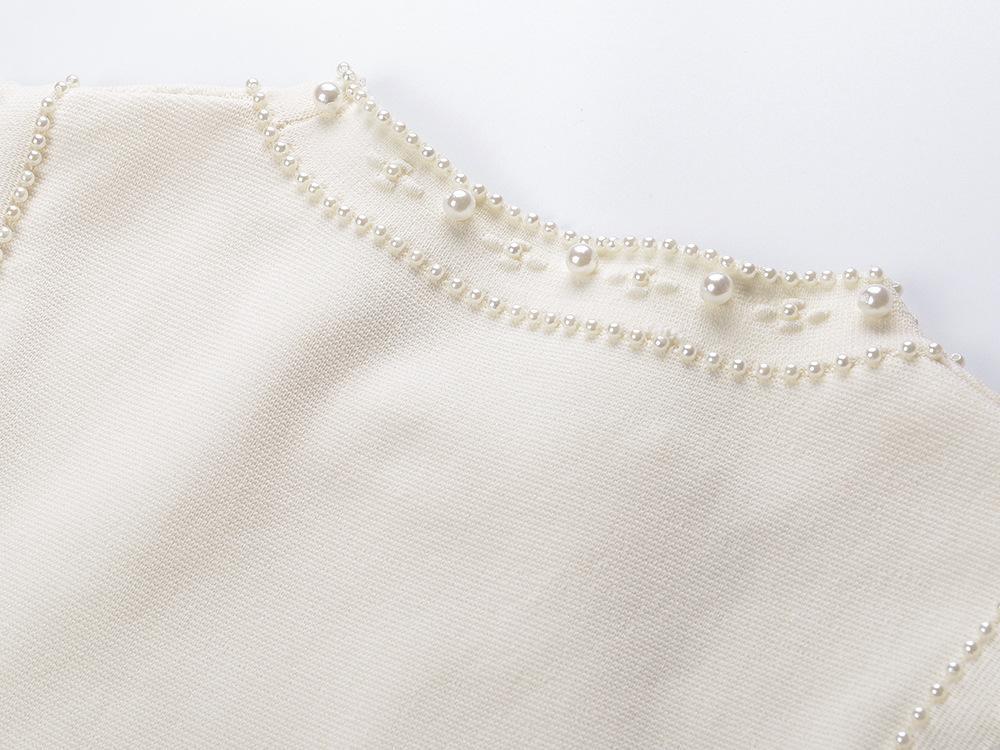 25ss Early spring new pearl openwork pattern cardigan