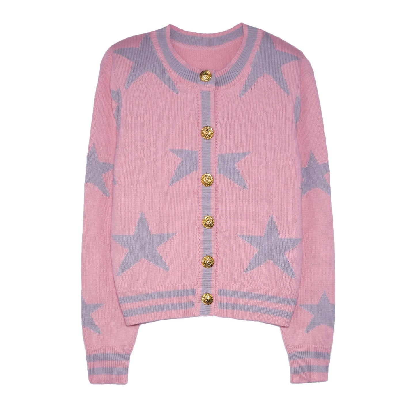 A chanel-style shoulder-padded knitted cardigan