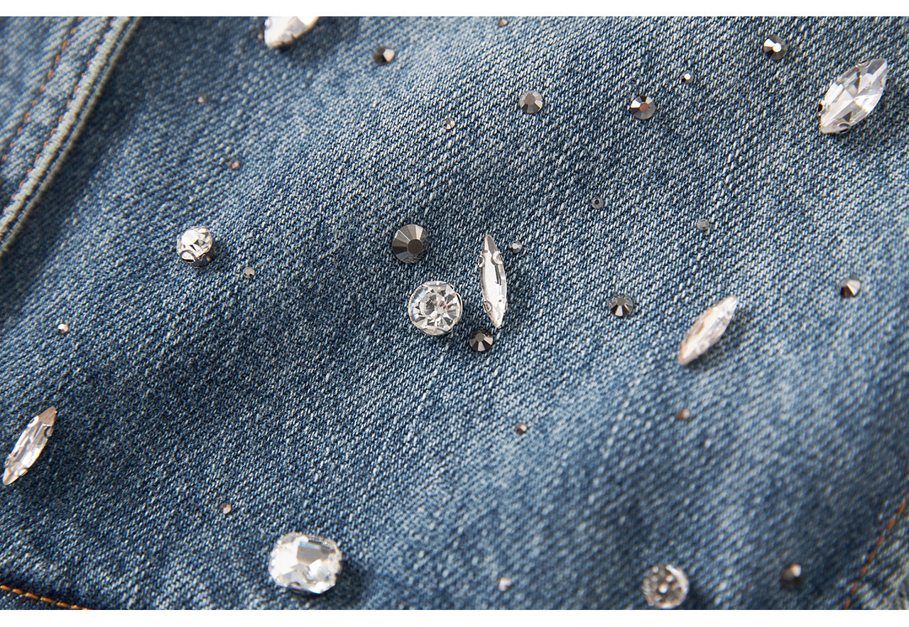 25ss A light luxury hand-stitched diamond denim vest jacket