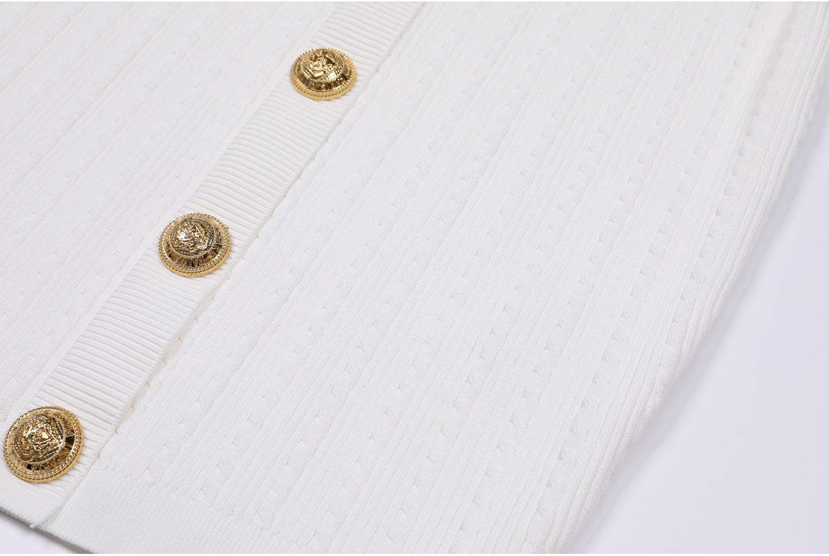 25ss V-neck knitted versatile body-hugging dress
