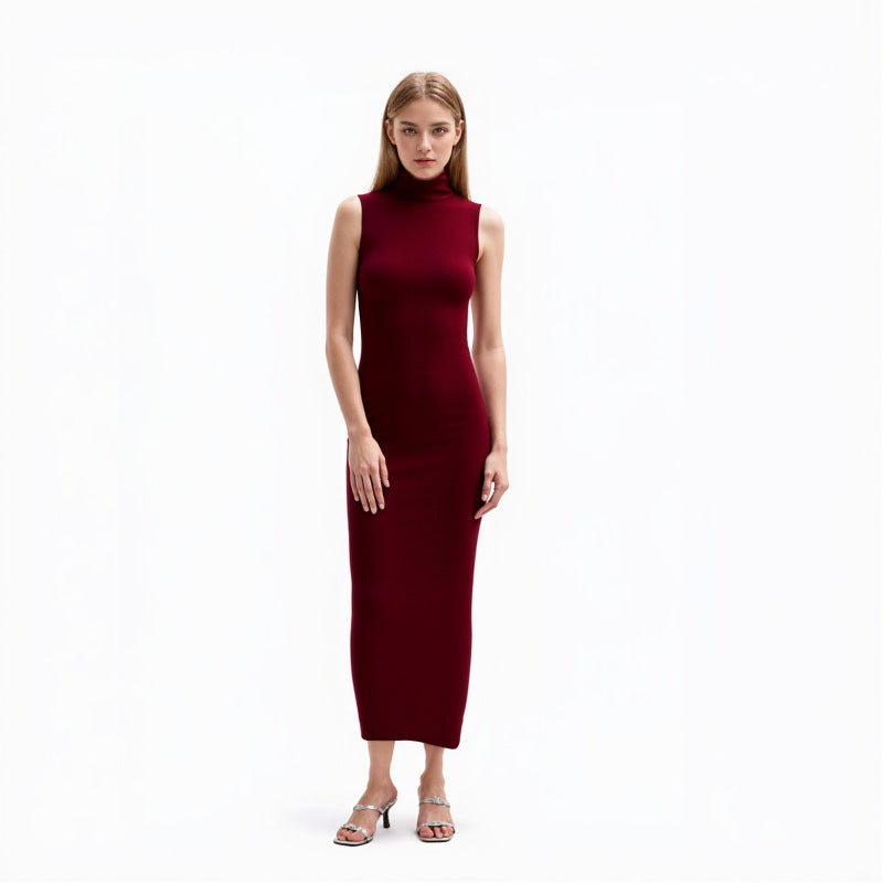 25ss High-neck sleeveless wool knitted dress for autumn and winter